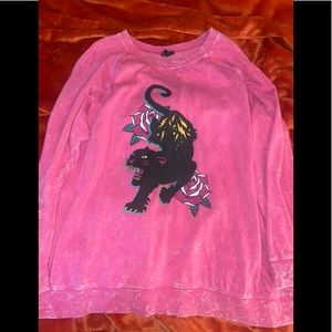 Panther and roses distressed sweatshirt